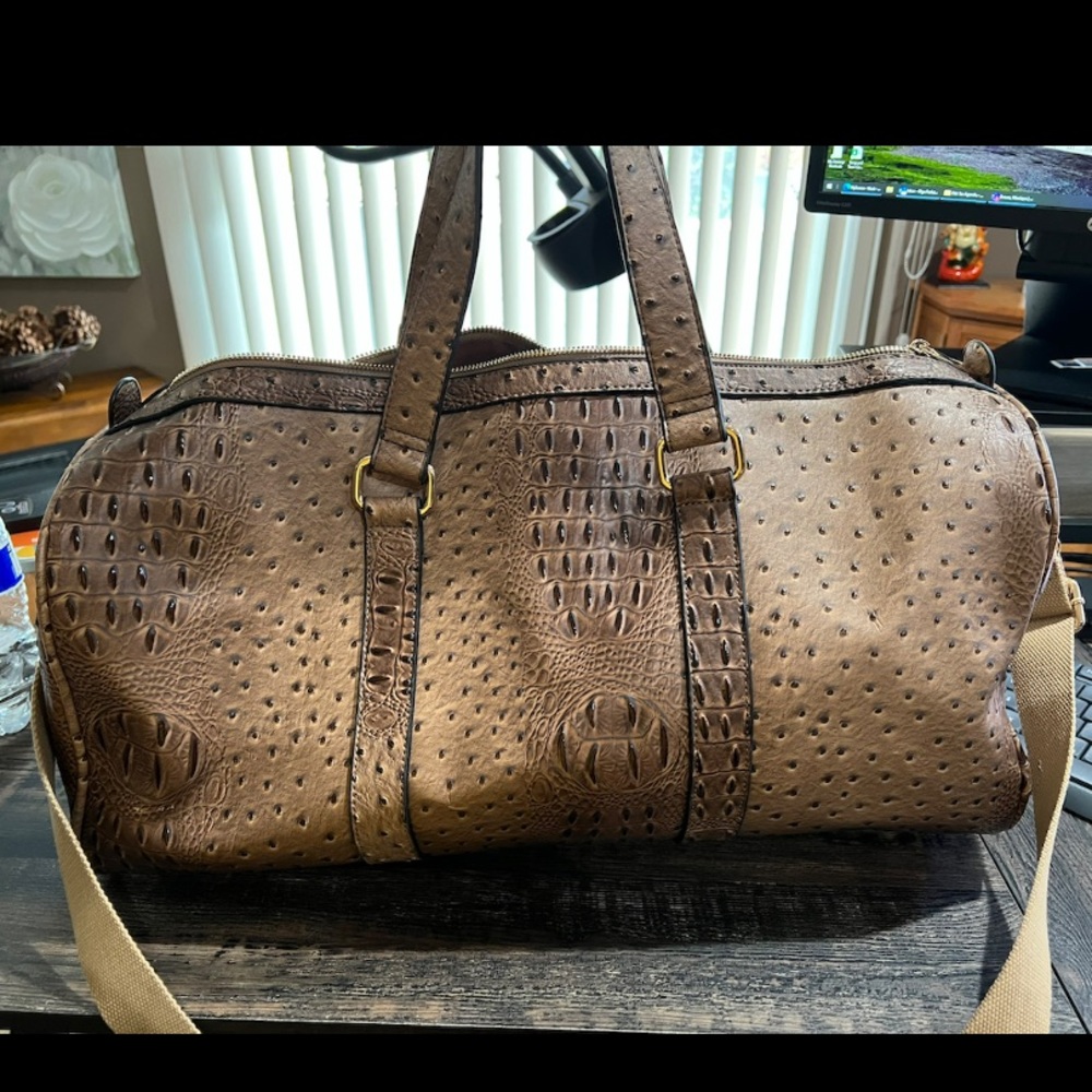 Tan croco duffle bag with matching wristlet